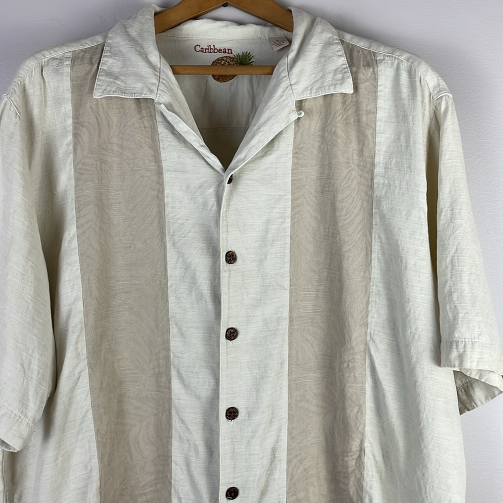 Caribbean Silk Blend Men Casual Short Sleeve Button Down Shirt SZ L Tan/Brown - Picture 2 of 11
